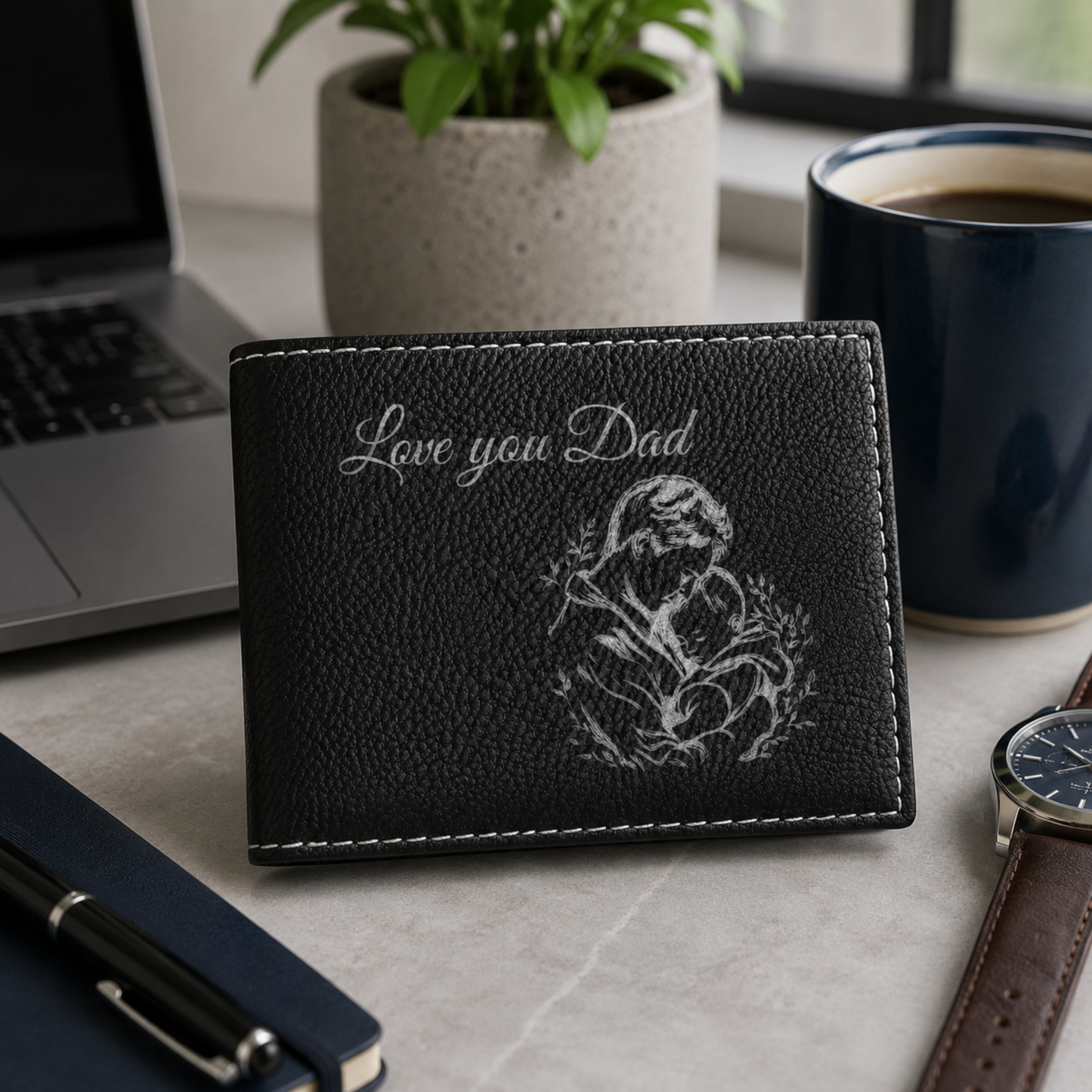 Love You Dad A Personalized CO2 Laser Engraved Bifold Wallet Carrying Family Close Every Day
