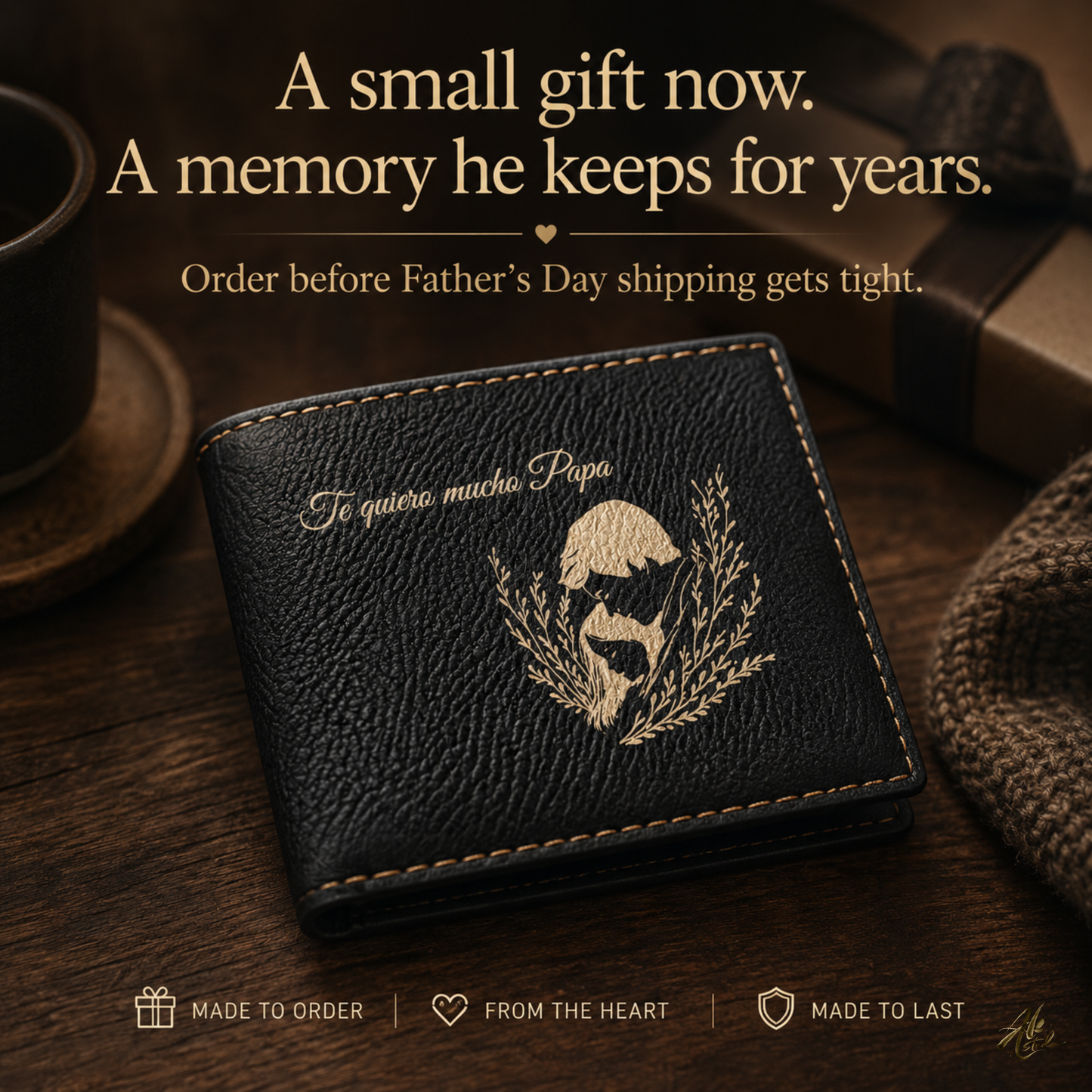 Te Quiero Mucho Papa A Personalized CO2 Laser Engraved Bifold Wallet Carrying Family Close Every Day