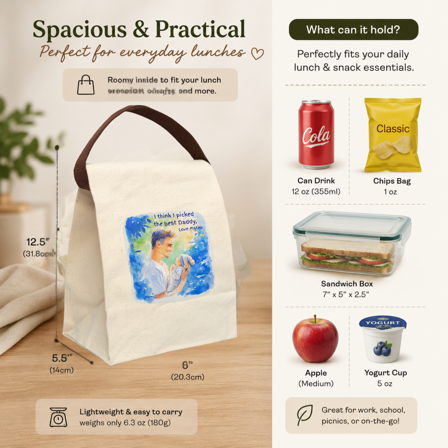 I Think I Picked the Best Daddy A Personalized Canvas Lunch Bag