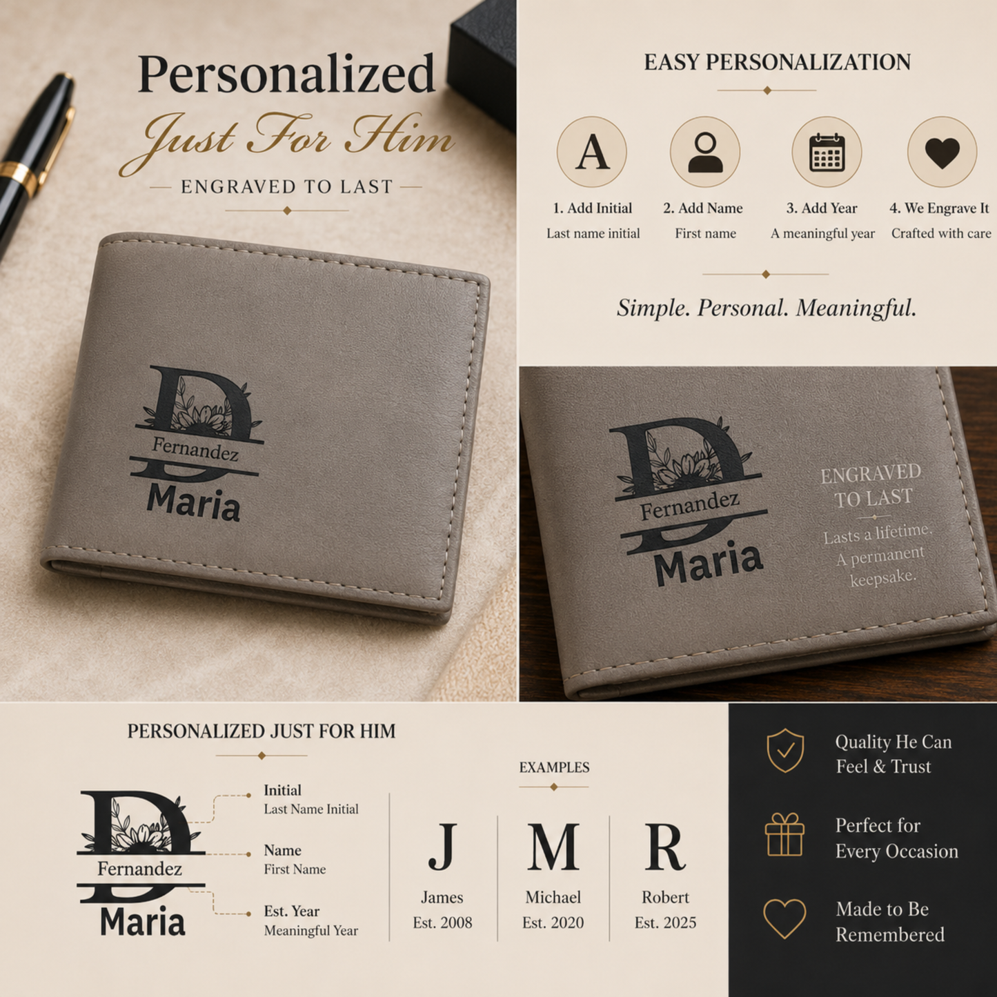 Te Quiero Mucho Papa A Personalized CO2 Laser Engraved Bifold Wallet Carrying Family Close Every Day