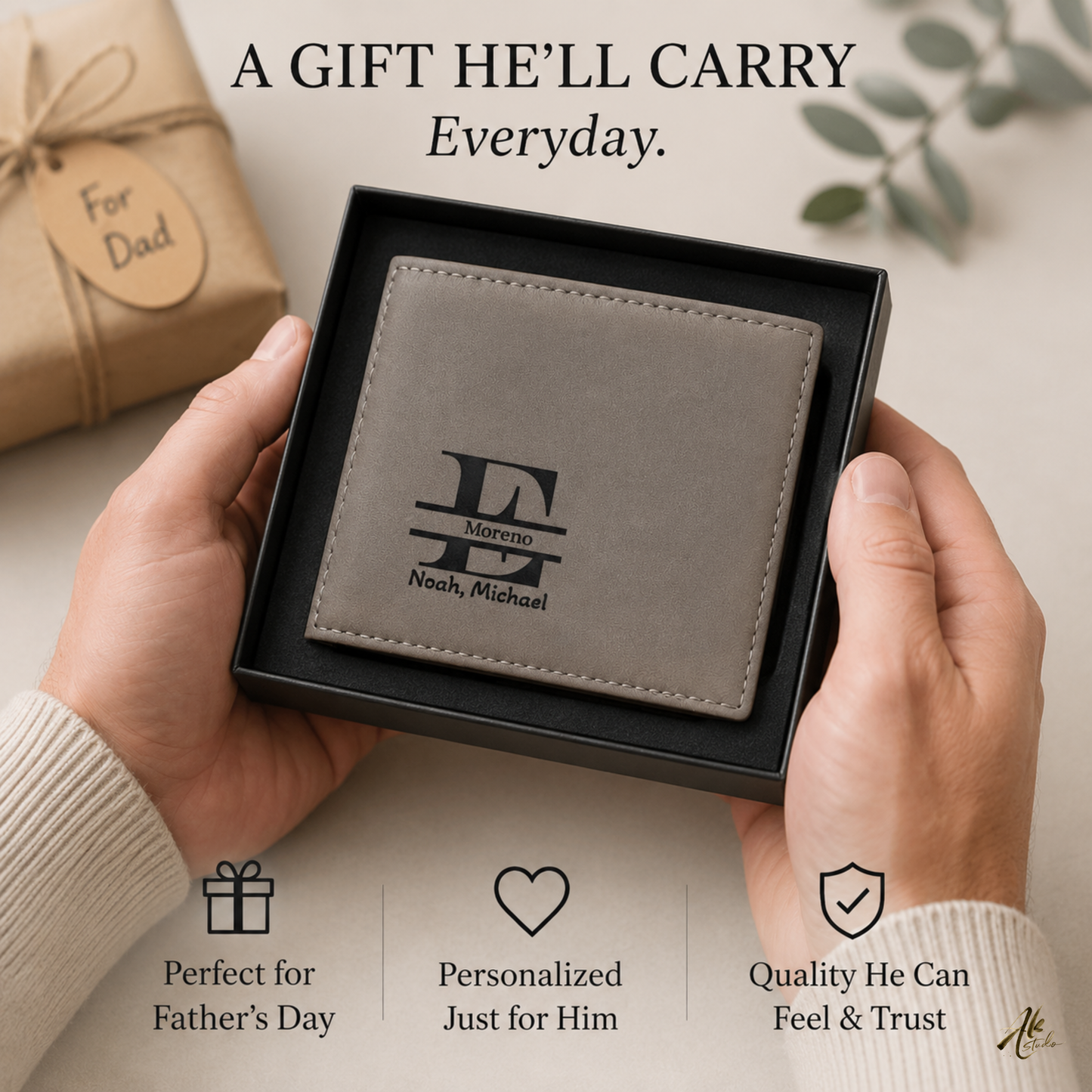 Love You Dad A Personalized CO2 Laser Engraved Bifold Wallet Carrying Family Close Every Day