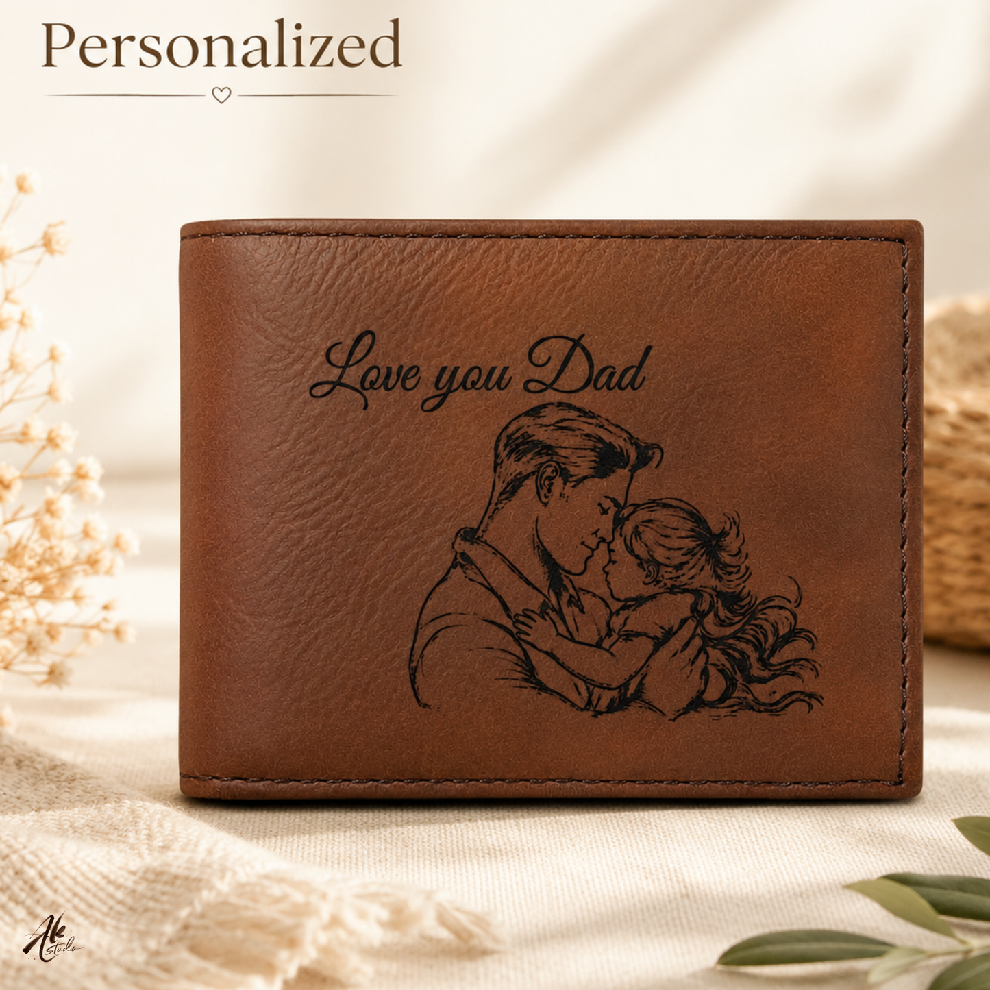 Love You Dad A Personalized CO2 Laser Engraved Bifold Wallet Carrying Art and Heart Every Day