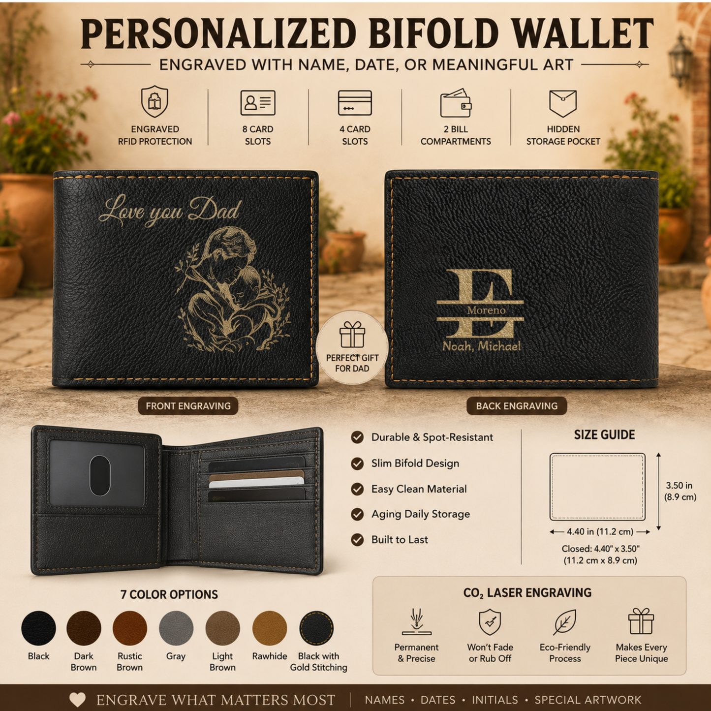 Love You Dad A Personalized CO2 Laser Engraved Bifold Wallet Carrying Family Close Every Day