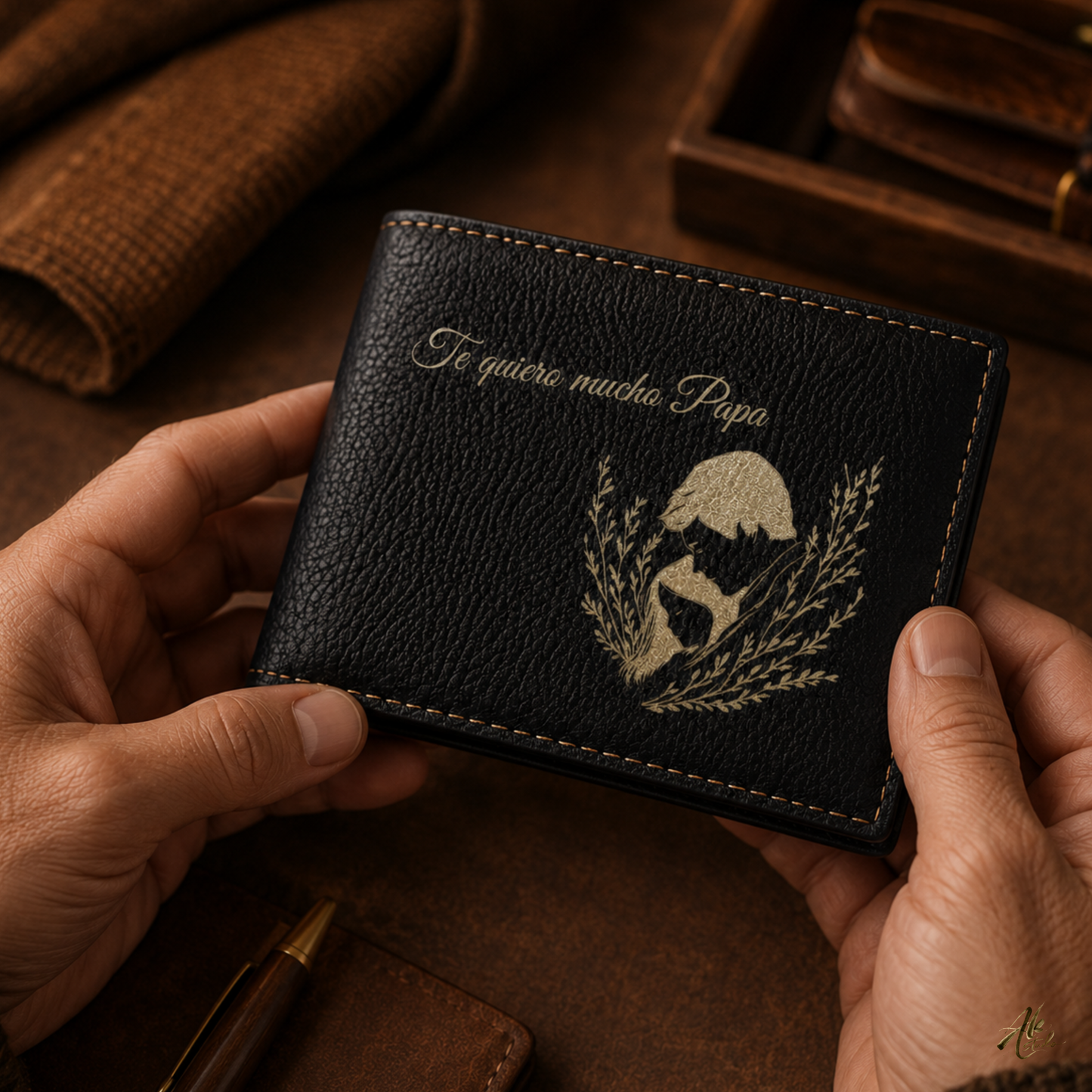 Te Quiero Mucho Papa A Personalized CO2 Laser Engraved Bifold Wallet Carrying Family Close Every Day