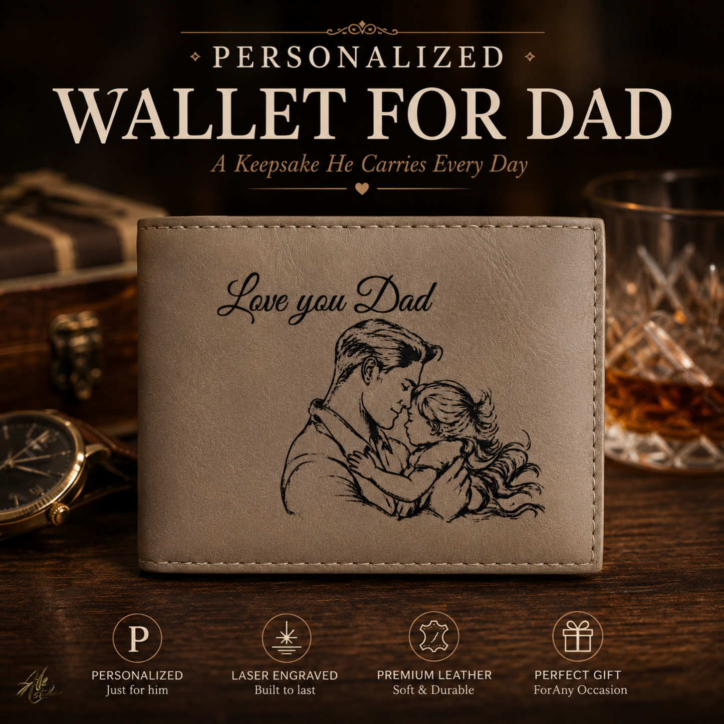 Love You Dad A Personalized CO2 Laser Engraved Bifold Wallet Carrying Art and Heart Every Day