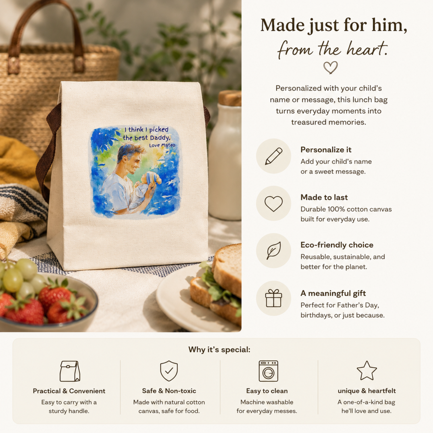 I Think I Picked the Best Daddy A Personalized Canvas Lunch Bag