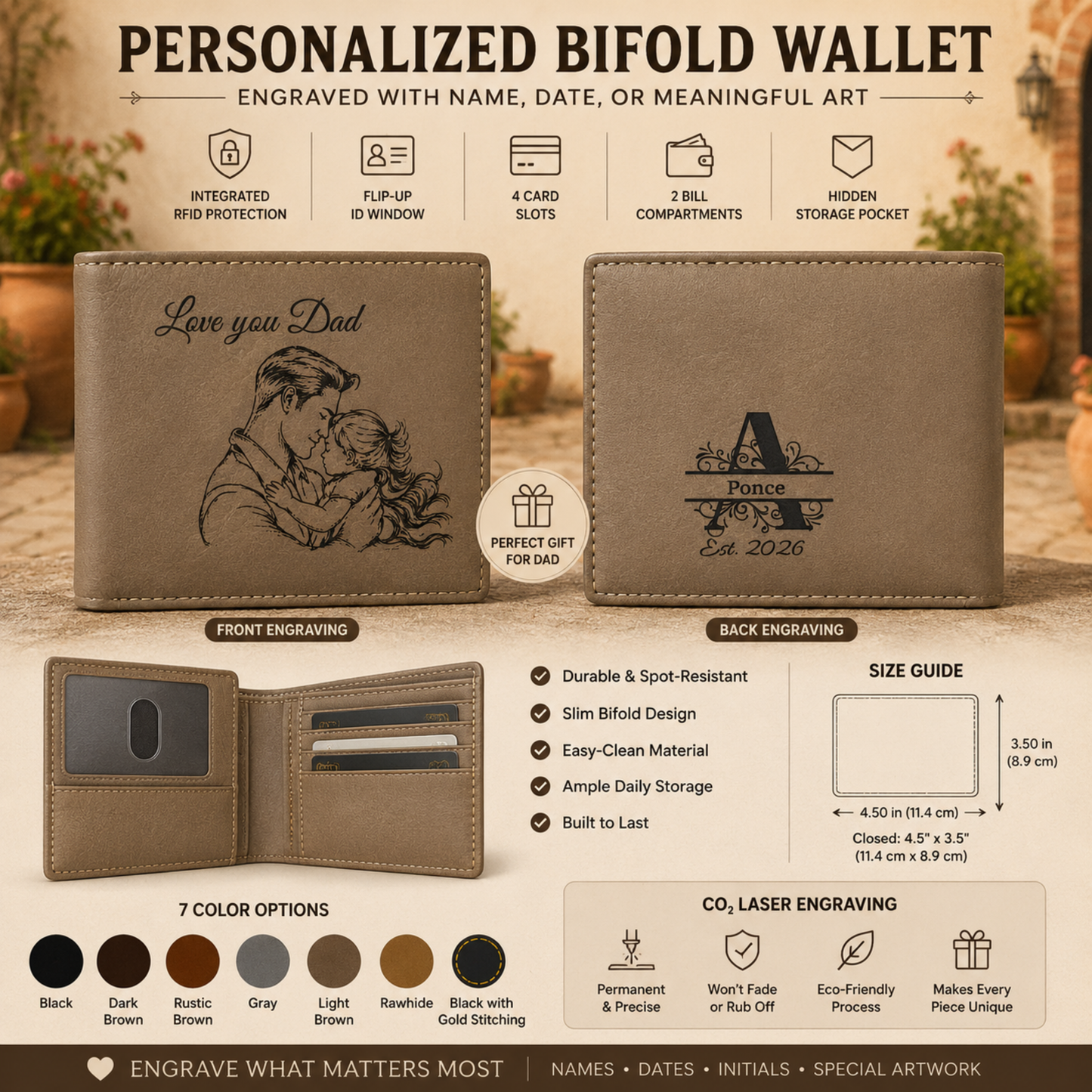 Love You Dad A Personalized CO2 Laser Engraved Bifold Wallet Carrying Art and Heart Every Day