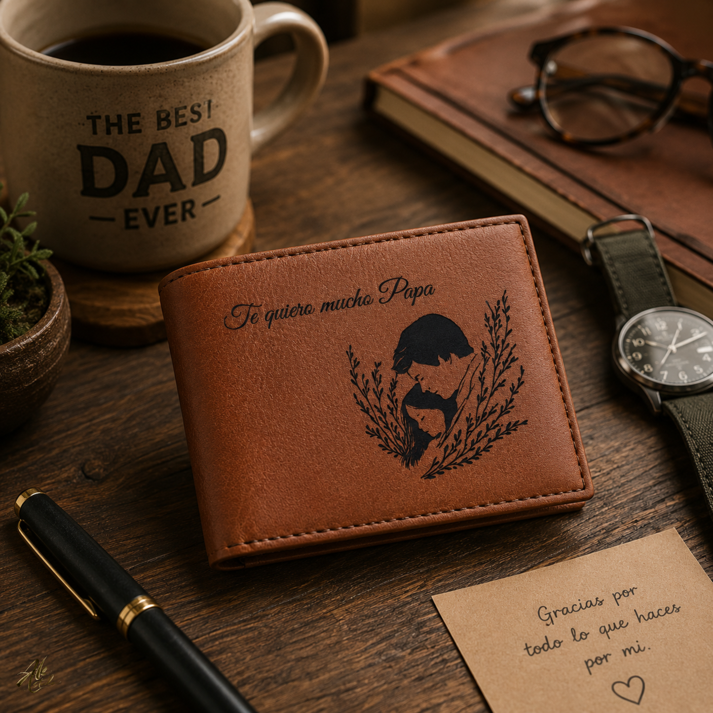 Te Quiero Mucho Papa A Personalized CO2 Laser Engraved Bifold Wallet Carrying Family Close Every Day
