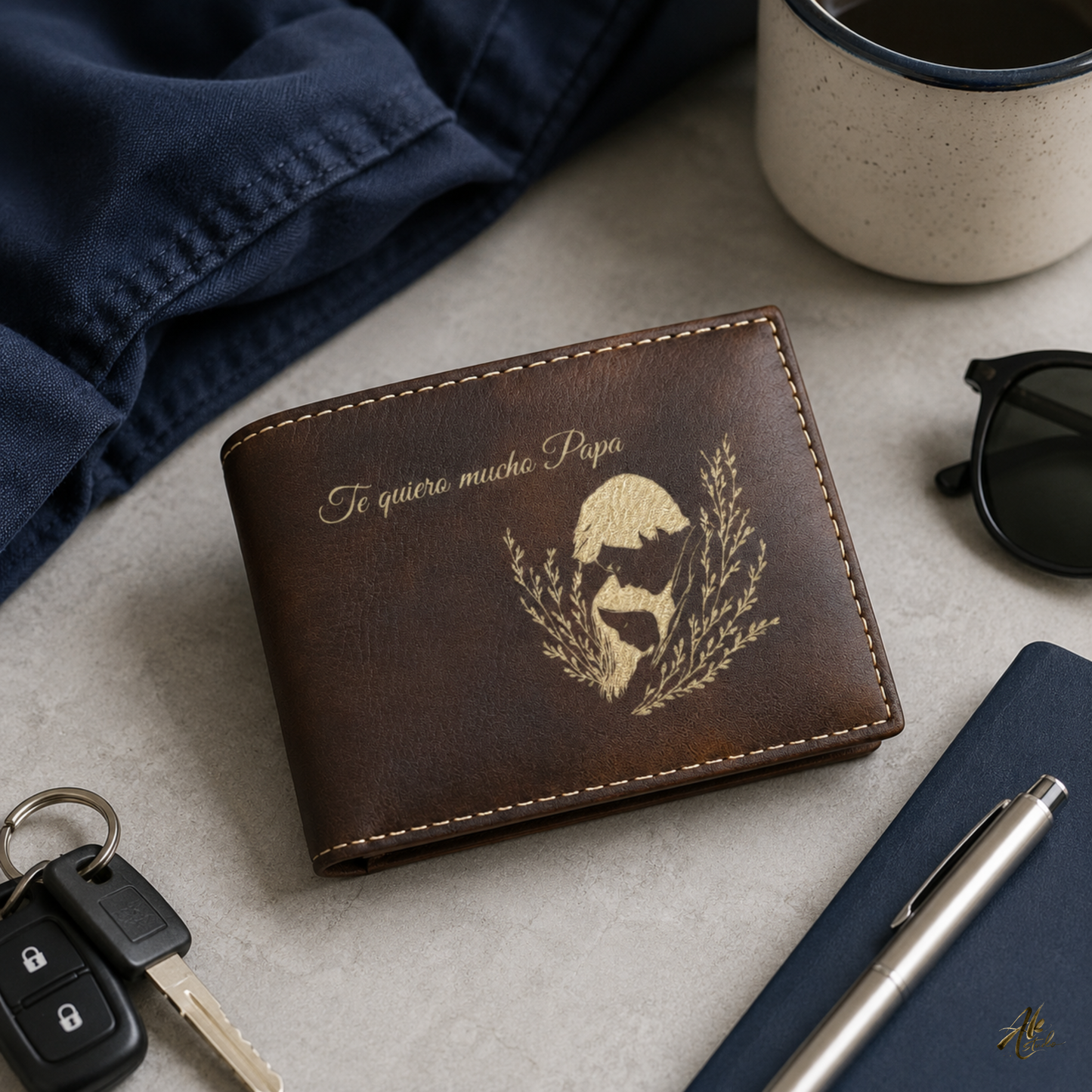 Te Quiero Mucho Papa A Personalized CO2 Laser Engraved Bifold Wallet Carrying Family Close Every Day