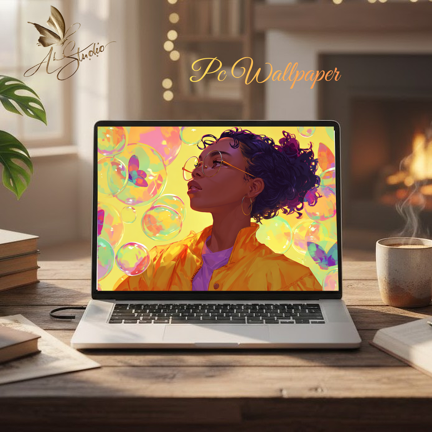 Phone & Desktop Wallpaper – Yellow Jacket Afro-Panamanian Inspired Woman | Digital Download