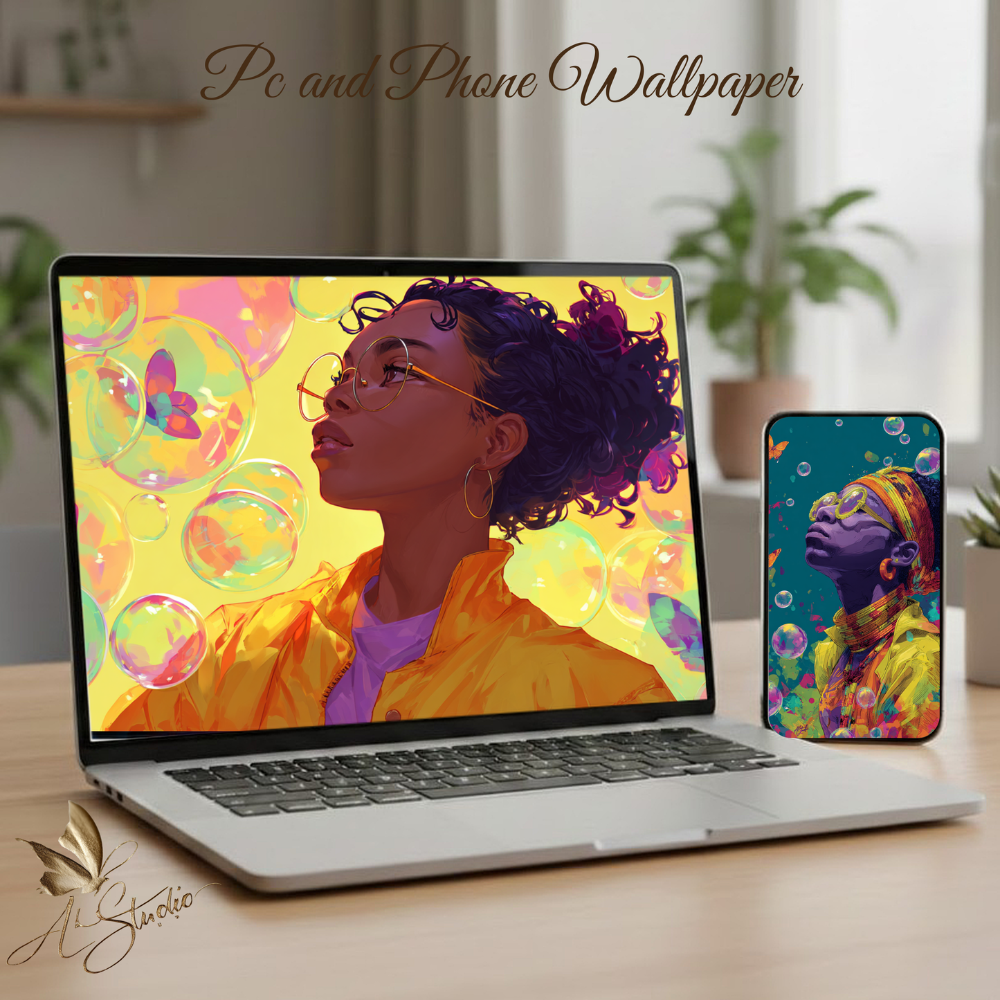 Phone & Desktop Wallpaper – Yellow Jacket Afro-Panamanian Inspired Woman | Digital Download