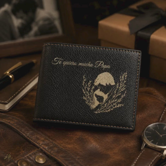 Te Quiero Mucho Papa A Personalized CO2 Laser Engraved Bifold Wallet Carrying Family Close Every Day
