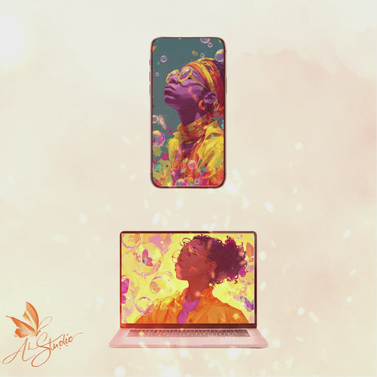 Phone & Desktop Wallpaper – Yellow Jacket Afro-Panamanian Inspired Woman | Digital Download